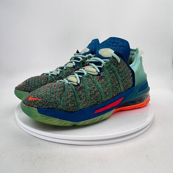 Nike Lebron XVIII 18 Youth Size 7Y CW2760 300 Green Abyss Red Basketball Shoes - Picture 1 of 14